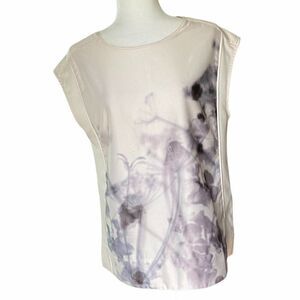 Kenar Sleeveless Tunic White Floral Top Minimalist Art Deco SZ M